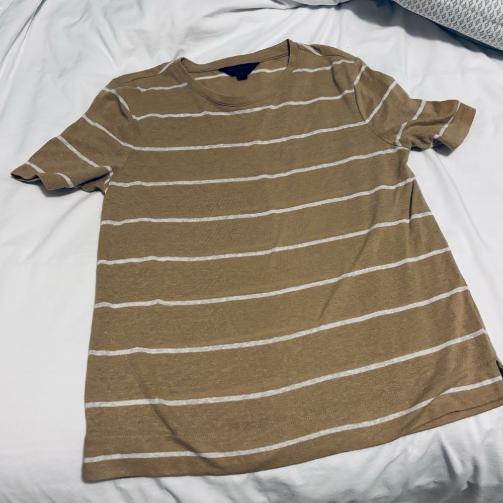 Banana Republic Tan and White Striped Short Sleeve Top